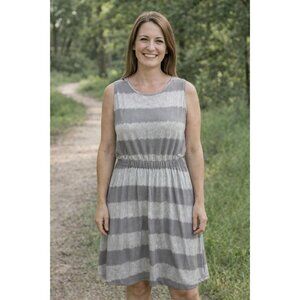 Athleta Lively Dress Womens Gray Stripe Cross Back size Large so soft!